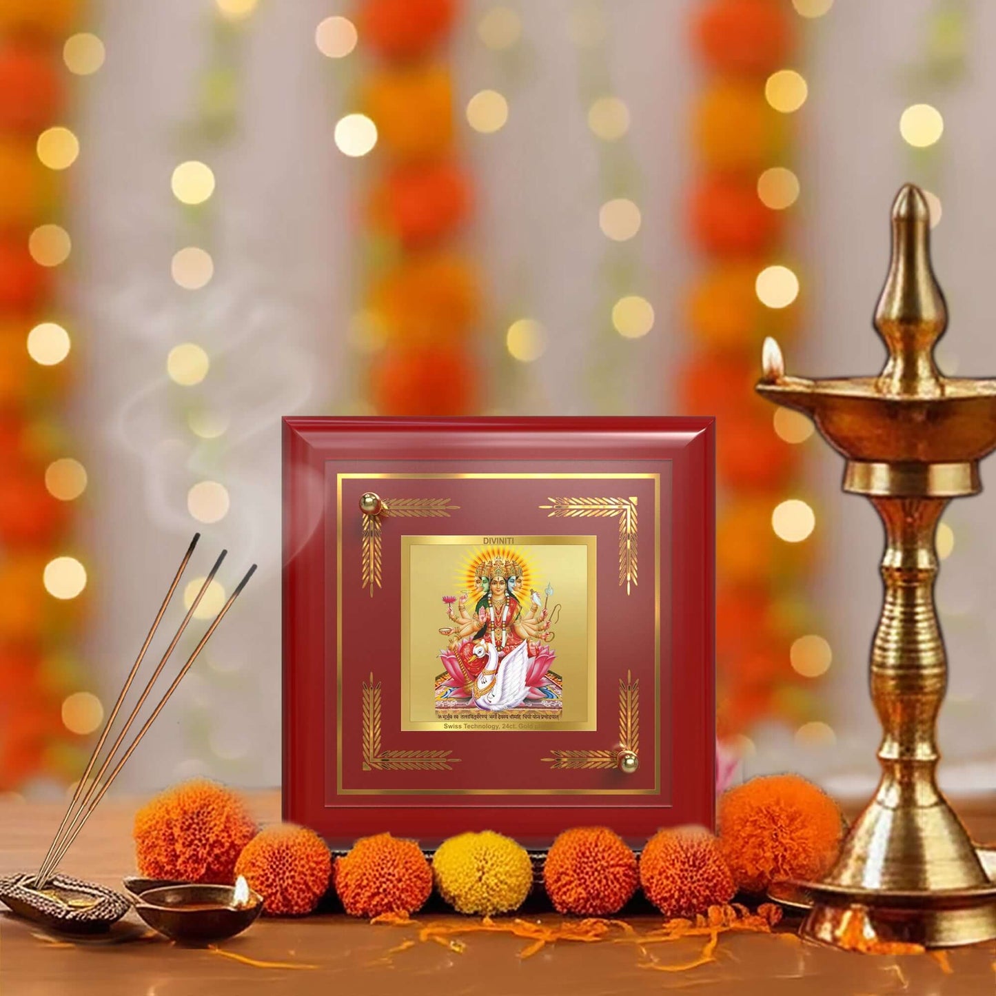 Gayatri Mata | Goddess of Wisdom | Divine Mother of Vedas For Tabletop Frame in 24K Gold Plated Foil