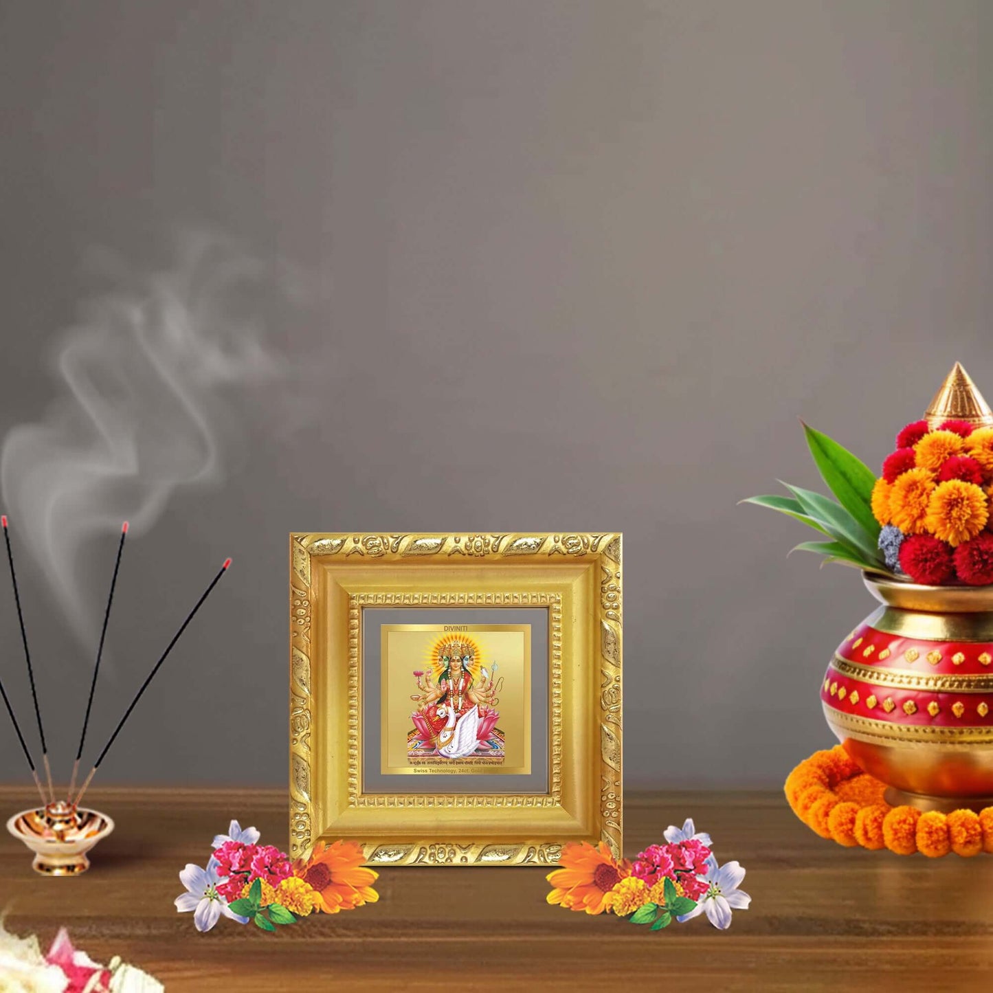 Gayatri Mata | Goddess of Wisdom | Divine Mother of Vedas For Tabletop Frame in 24K Gold Plated Foil