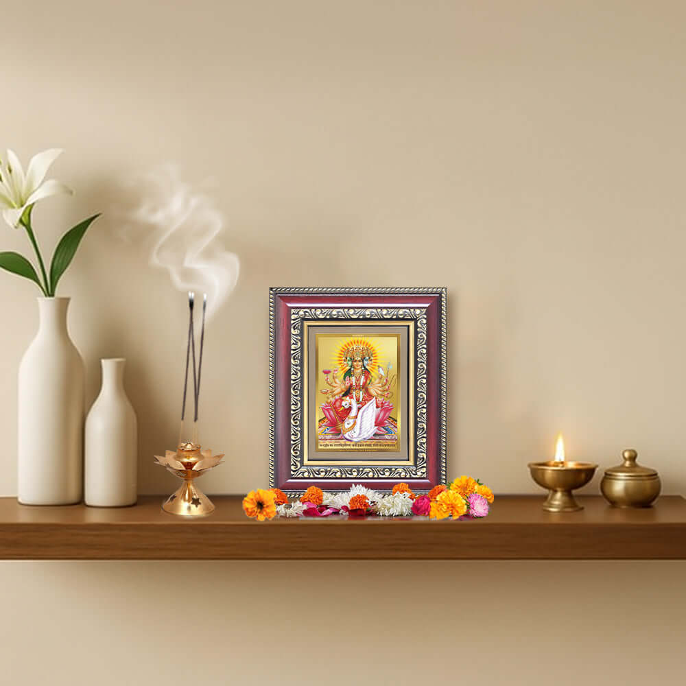 Gayatri Mata Devotional Wall & Tabletop Frame with Mantra for Home & Temple in 24K Gold Plated Foil