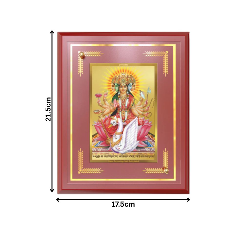 Gayatri Mata | Divine Goddess of Wisdom & Light Wall and Tabletop Photo Frame in 24K Gold Plated Foil