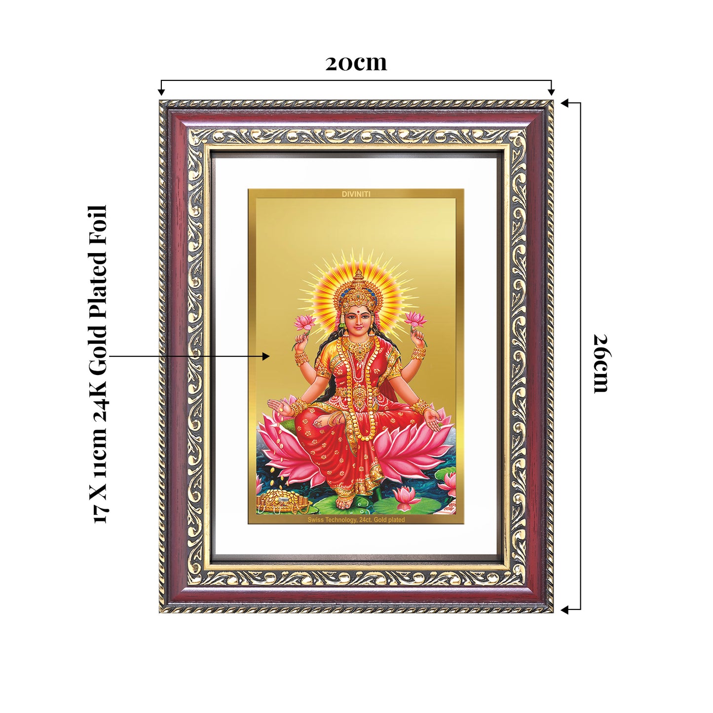 Goddess Lakshmi | Devi of Wealth & Prosperity Wall and Tabletop Photo Frame in 24K Gold Plated Foil