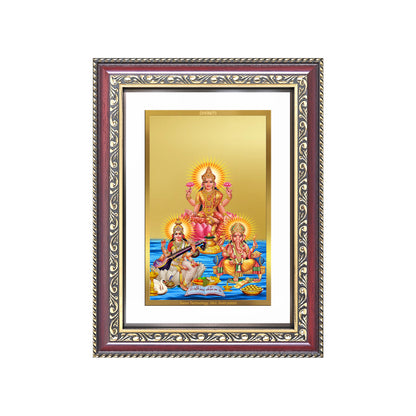 Goddess Lakshmi, Saraswati & Lord Ganesha | Divine Trio Wall and Tabletop Photo Frame in 24K Gold Plated Foil