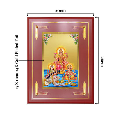 Goddess Lakshmi Saraswati & Lord Ganesha showing product dimensions, ideal for spiritual décor and devotional gifting.