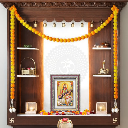 Goddess Saraswati | Divine Mother of Wisdom & Arts Wall and Tabletop Photo Frame in 24K Gold Plated Foil