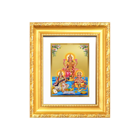 Goddess Lakshmi, Saraswati & Lord Ganesha | Divine Trio Wall & Tabletop Frame in 24K Gold Plated Foil