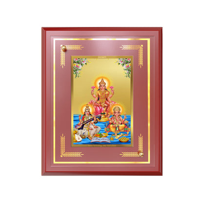 Goddess Lakshmi, Saraswati & Lord Ganesha | Divine Trio Wall and Tabletop Photo Frame in 24K Gold Plated Foil