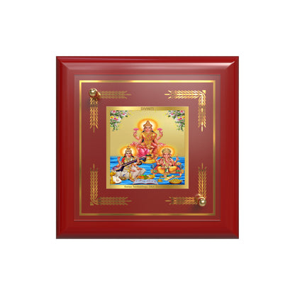 Goddess Lakshmi, Saraswati & Lord Ganesha | Divine Trio Tabletop Frame in 24K Gold Plated Foil