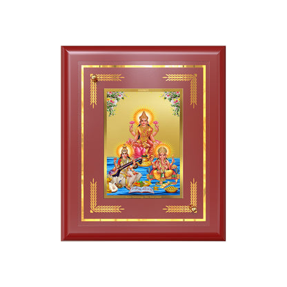 Goddess Lakshmi, Saraswati & Lord Ganesha | Divine Trio Wall & Tabletop Frame in 24K Gold Plated Foil