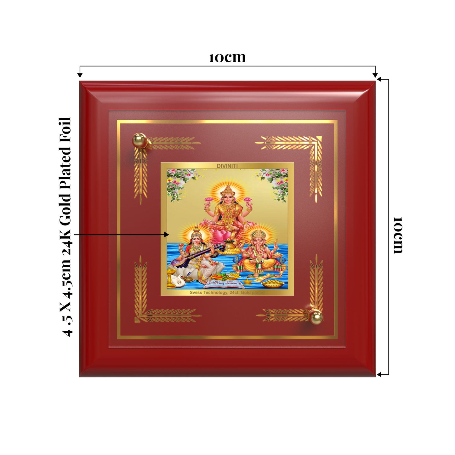 Goddess Lakshmi, Saraswati & Lord Ganesha | Divine Trio Tabletop Frame in 24K Gold Plated Foil