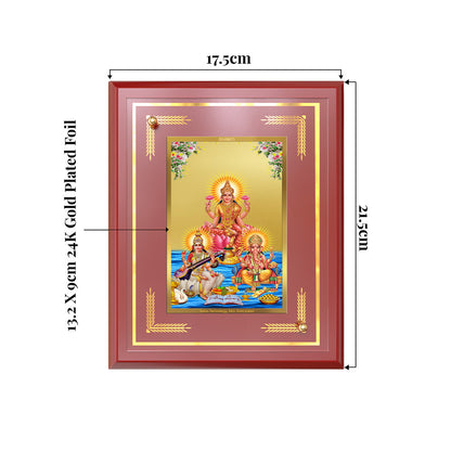 Goddess Lakshmi, Saraswati & Lord Ganesha | Divine Trio Wall and Tabletop Photo Frame in 24K Gold Plated Foil