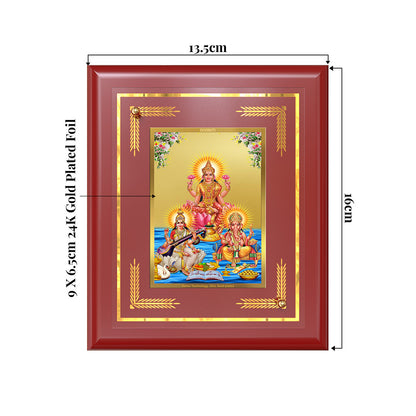 Goddess Lakshmi, Saraswati & Lord Ganesha | Divine Trio Wall & Tabletop Frame in 24K Gold Plated Foil