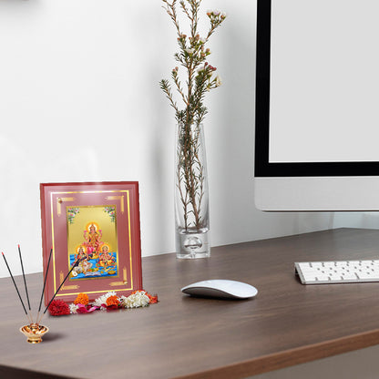 Goddess Lakshmi, Saraswati & Lord Ganesha | Divine Trio Wall and Tabletop Photo Frame in 24K Gold Plated Foil