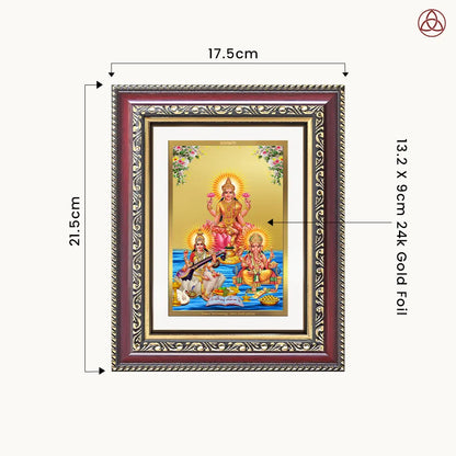 Goddess Lakshmi, Saraswati & Lord Ganesha | Divine Trio Wall & Tabletop Photo Frame in 24K Gold Plated Foil