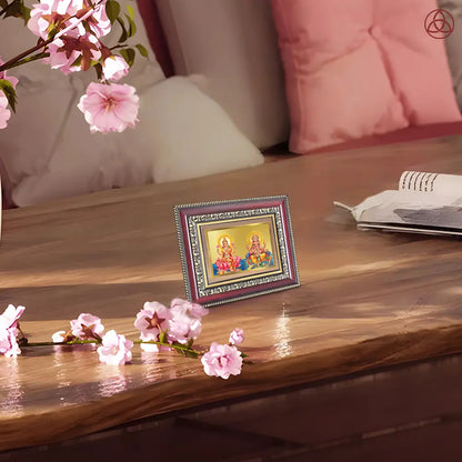 Goddess Lakshmi, Saraswati & Lord Ganesha | Divine Trio Tabletop Frame in 24K Gold Plated Foil