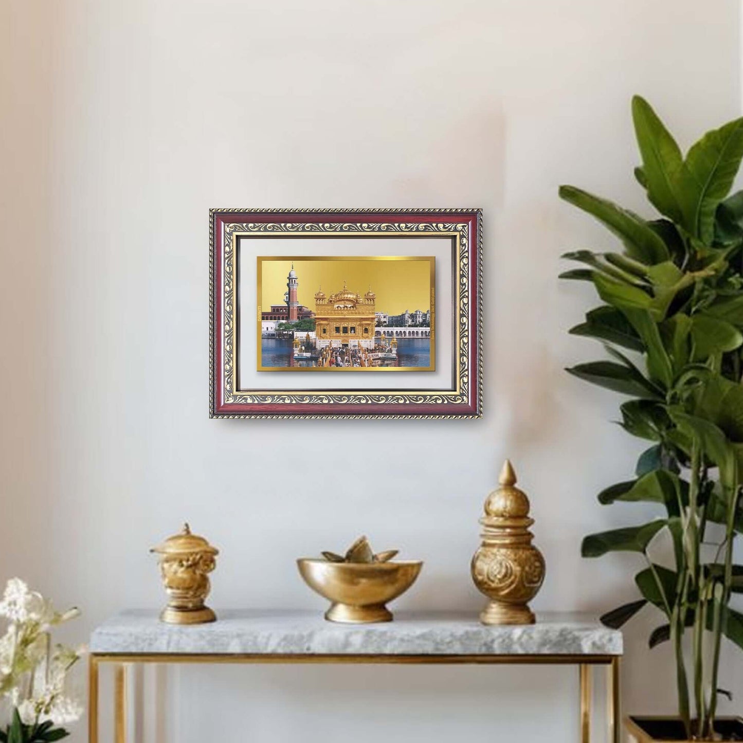 Sachkhand Shri Darbar Sahib Ji | Golden Temple | Sacred Sikh Shrine Wall and Tabletop Photo Frame in 24K Gold Plated Foil
