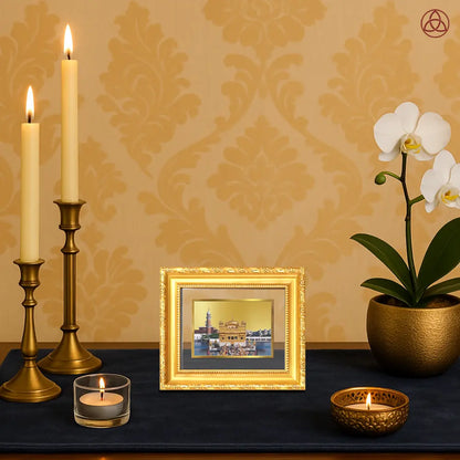 Sachkhand Shri Darbar Sahib Golden Temple | Sacred Sikh Shrine Wall Hanging & Tabletop Frame in 24K Gold Plated Foil