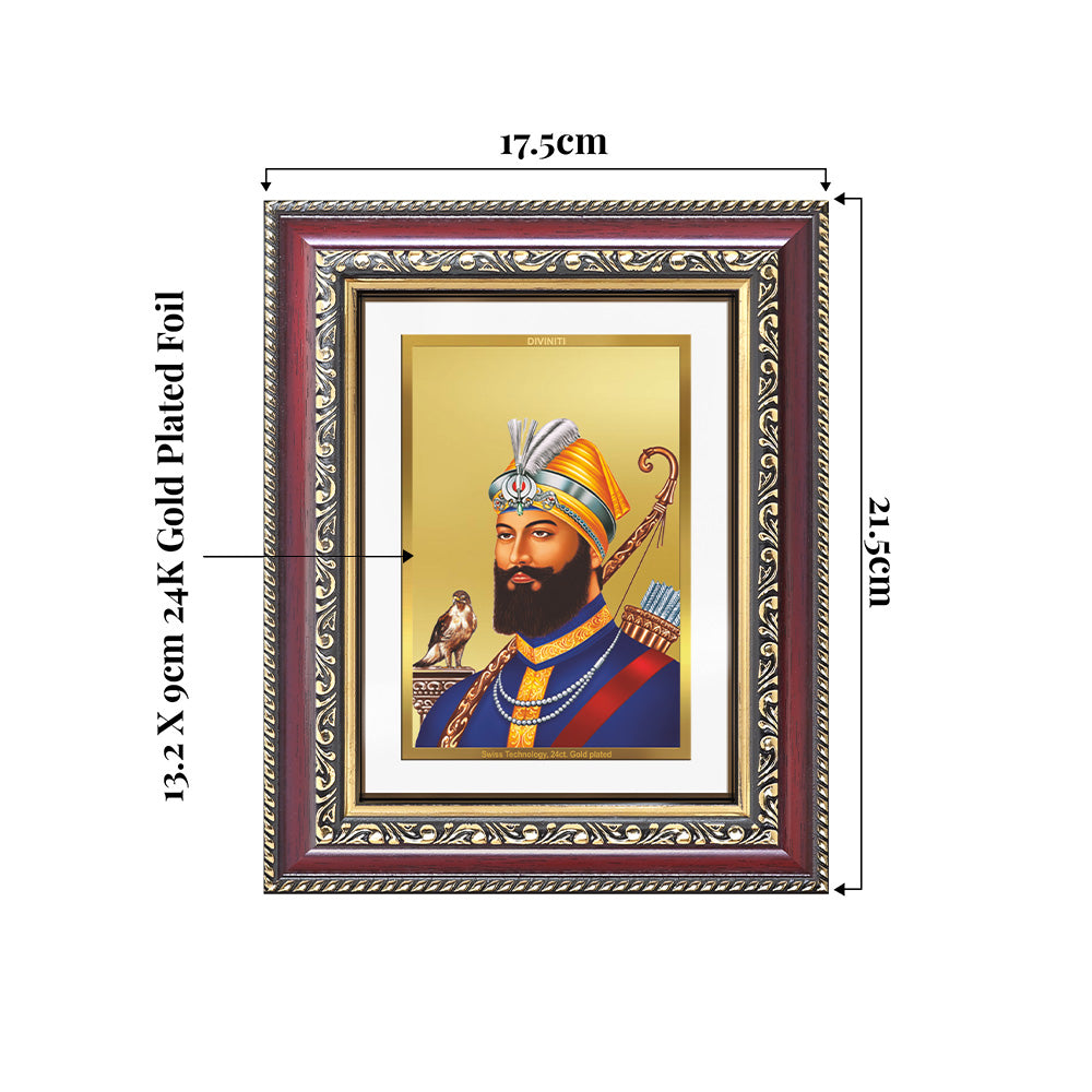 Guru Gobind Singh Ji Photo Frame in 24K Gold Plated Foil showing dimensions