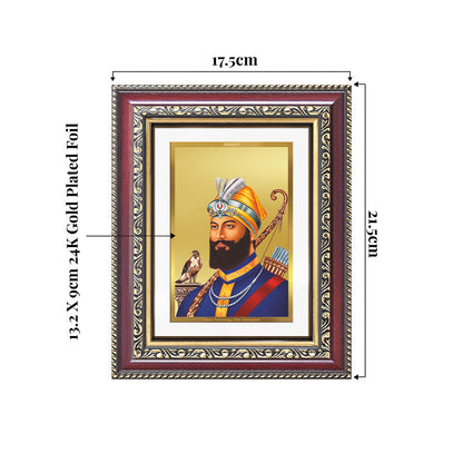 Guru Gobind Singh Ji Photo Frame in 24K Gold Plated Foil showing dimensions