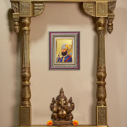Guru Gobind Singh Ji Photo Frame in 24K Gold Plated Foil displayed on wall