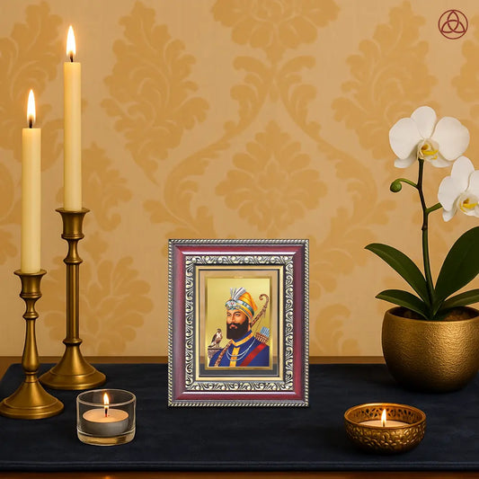 Guru Gobind Singh Ji | Tenth Sikh Guru and Creator of Khalsa Panth Spiritual Tabletop Frame in 24K Gold Plated Foil