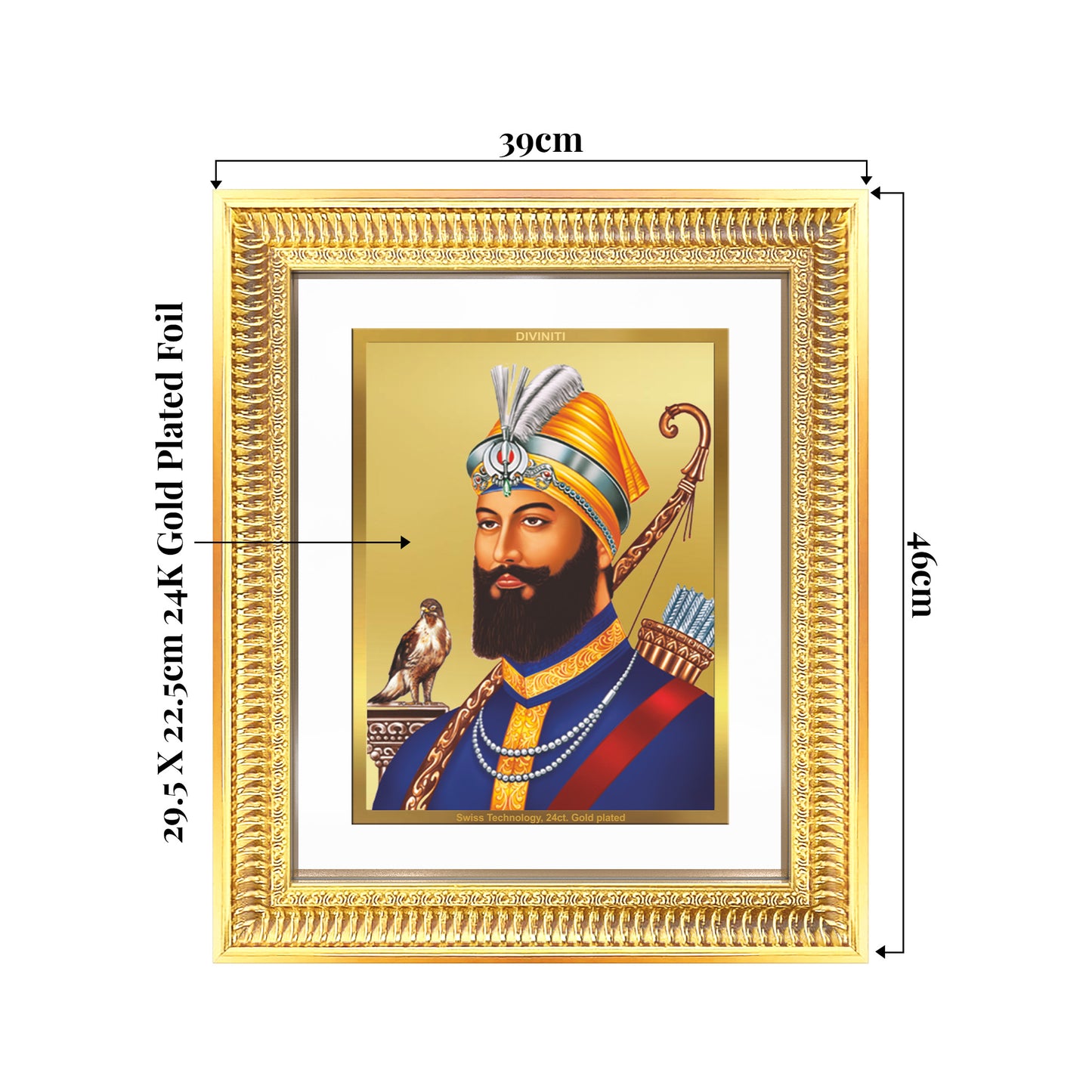 Guru Gobind Singh Ji | Divine Wall Mount Photo Frame in 24K Gold Plated Foil
