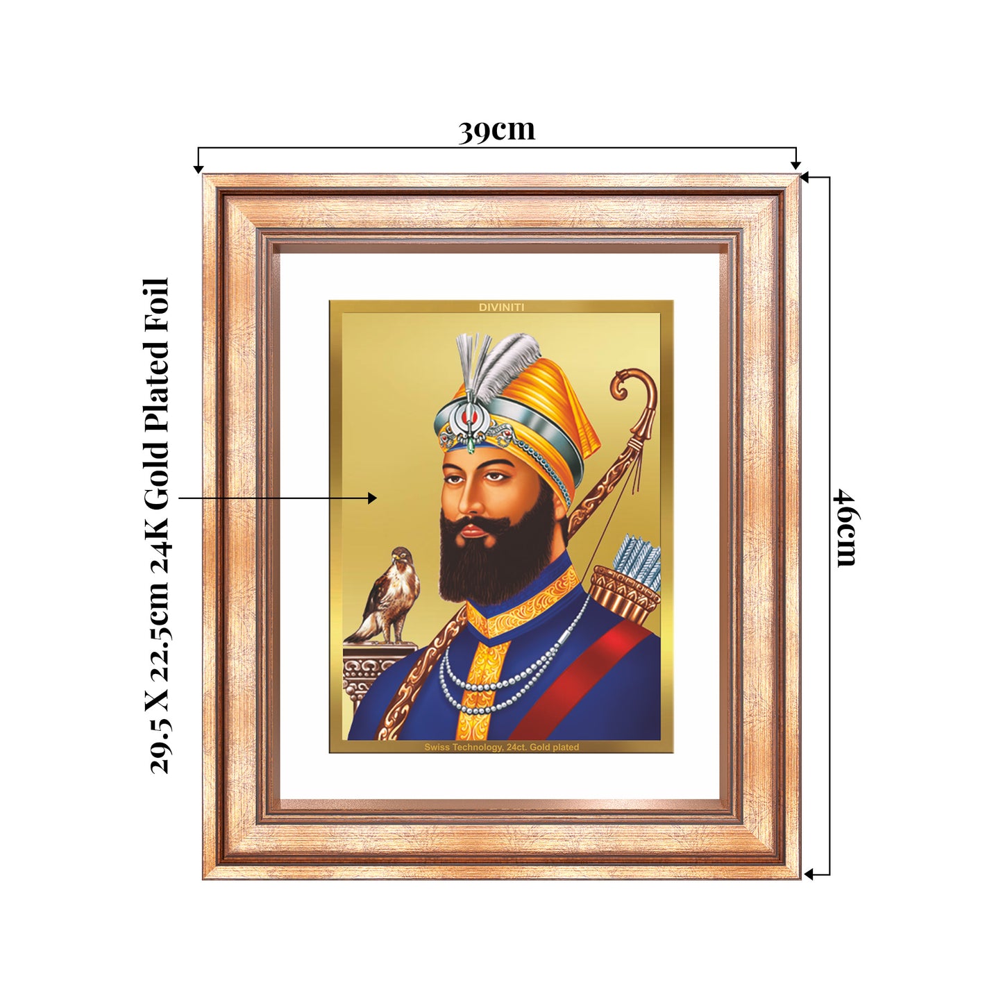 Guru Gobind Singh Ji | Divine Wall Mount Photo Frame in 24K Gold Plated Foil