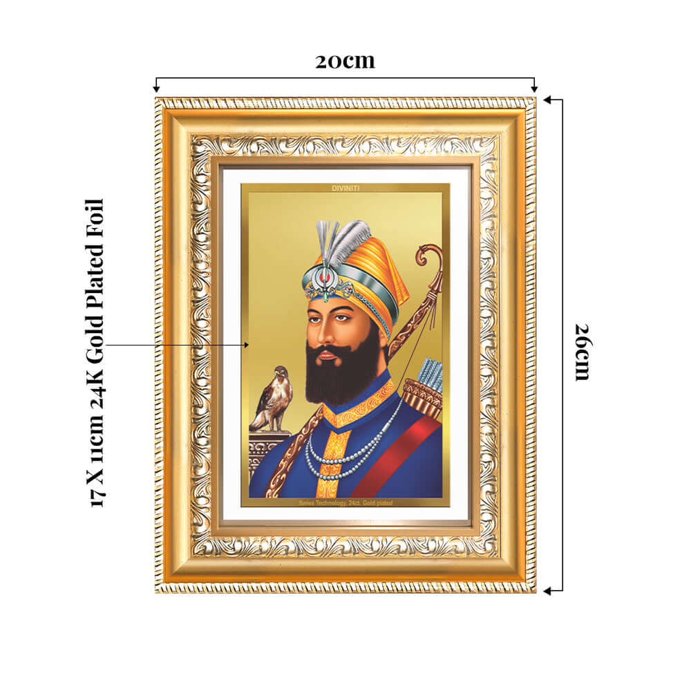 Guru Gobind Singh Ji | Divine Wall and Tabletop Mount Photo Frame in 24K Gold Plated Foil