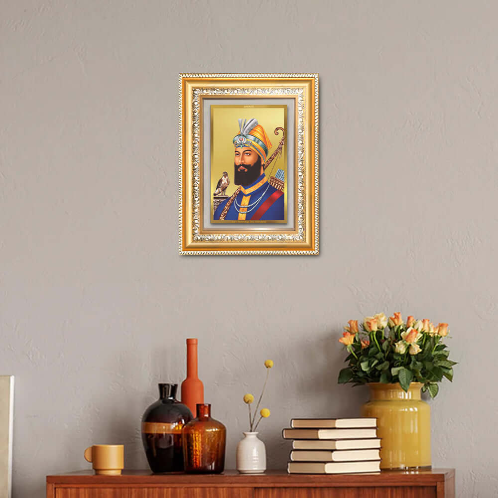 Guru Gobind Singh Ji | Divine Wall and Tabletop Mount Photo Frame in 24K Gold Plated Foil