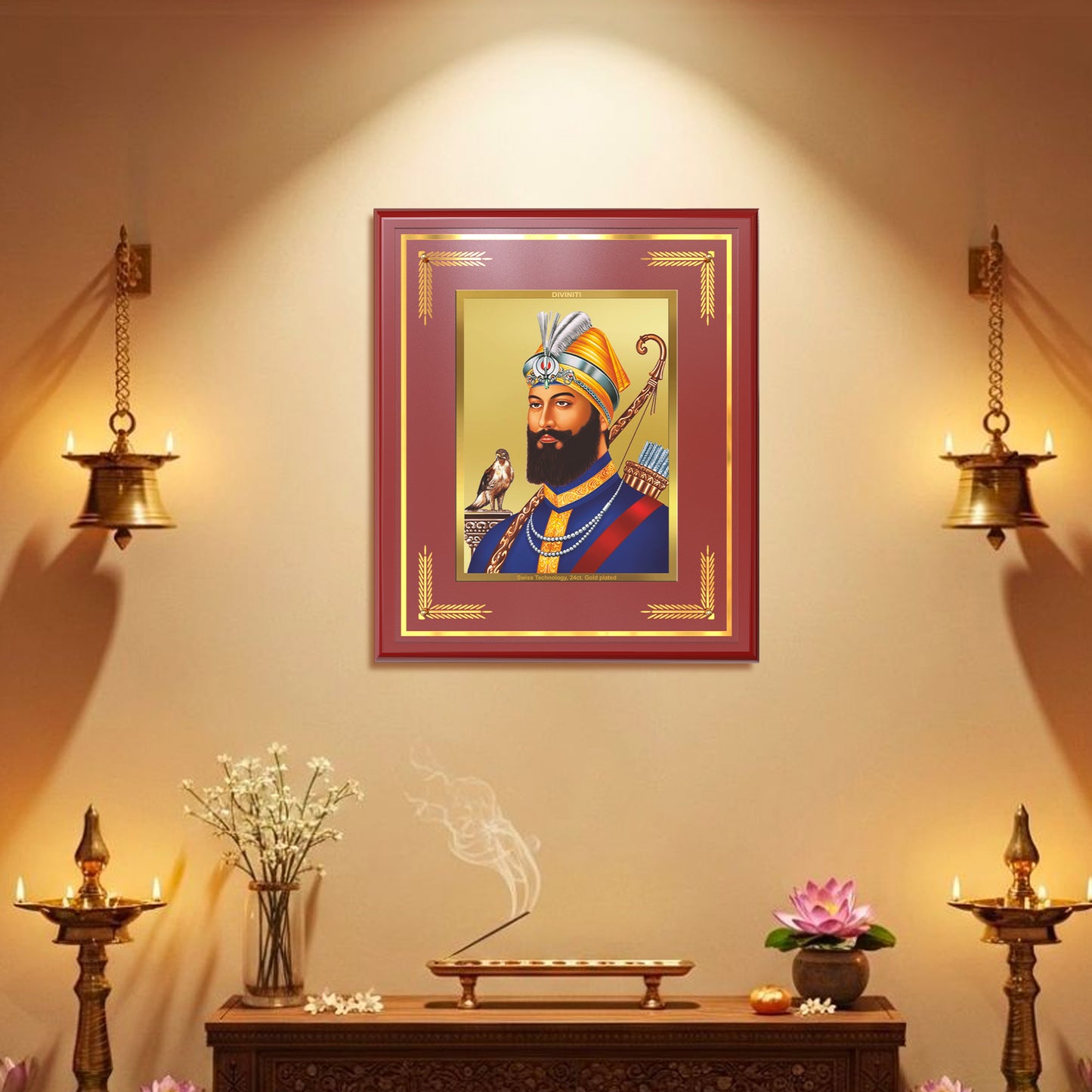 Guru Gobind Singh Ji | Divine Wall Mount Photo Frame in 24K Gold Plated Foil