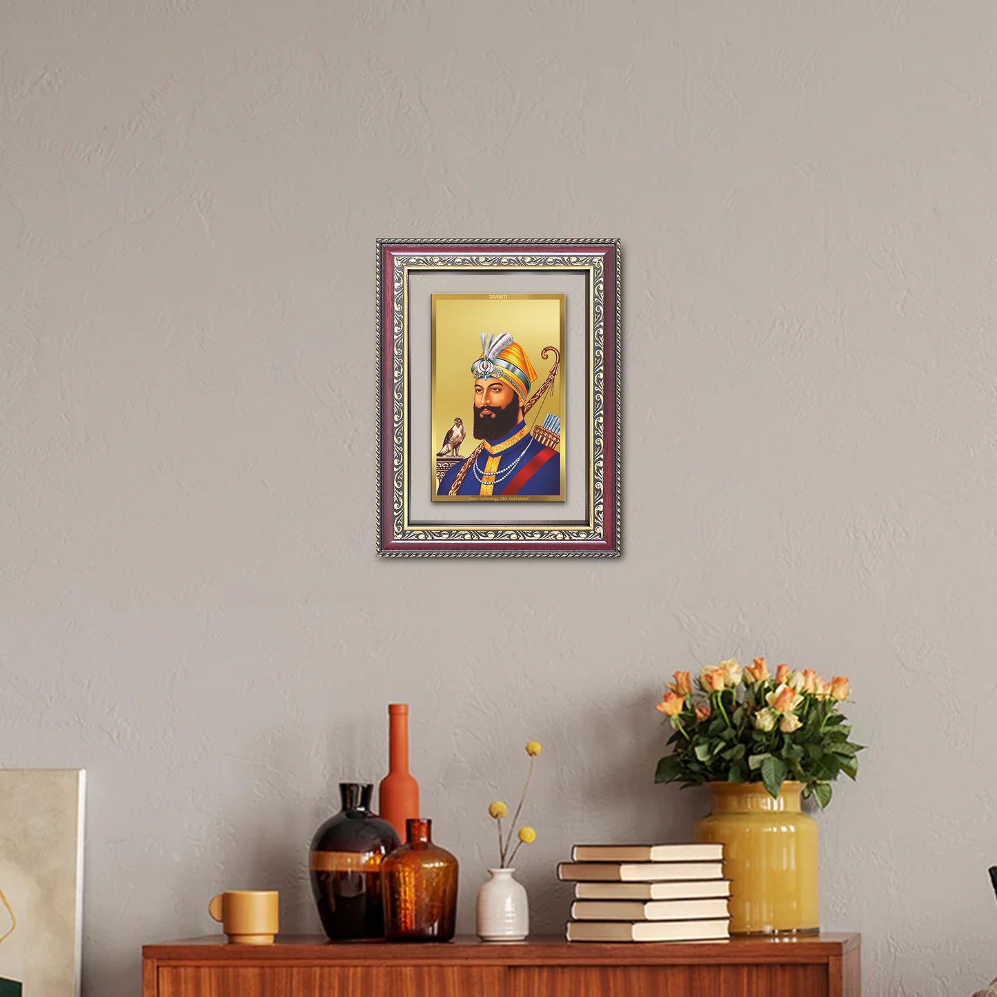 Guru Gobind Singh Ji | Divine Wall and Tabletop Mount Photo Frame in 24K Gold Plated Foil