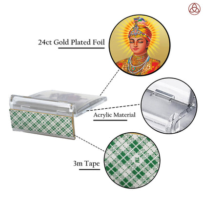 Guru Harkrishan Sahib Ji | Divine Sikh Guru Car Dashboard & Tabletop Photo Frame in 24K Gold Plated Foil