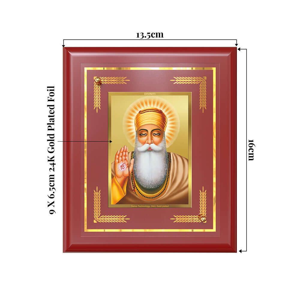 Guru Nanak Dev Ji Founder of Sikhism For Wall & Tabletop Frame in 24K Gold Plated Foil