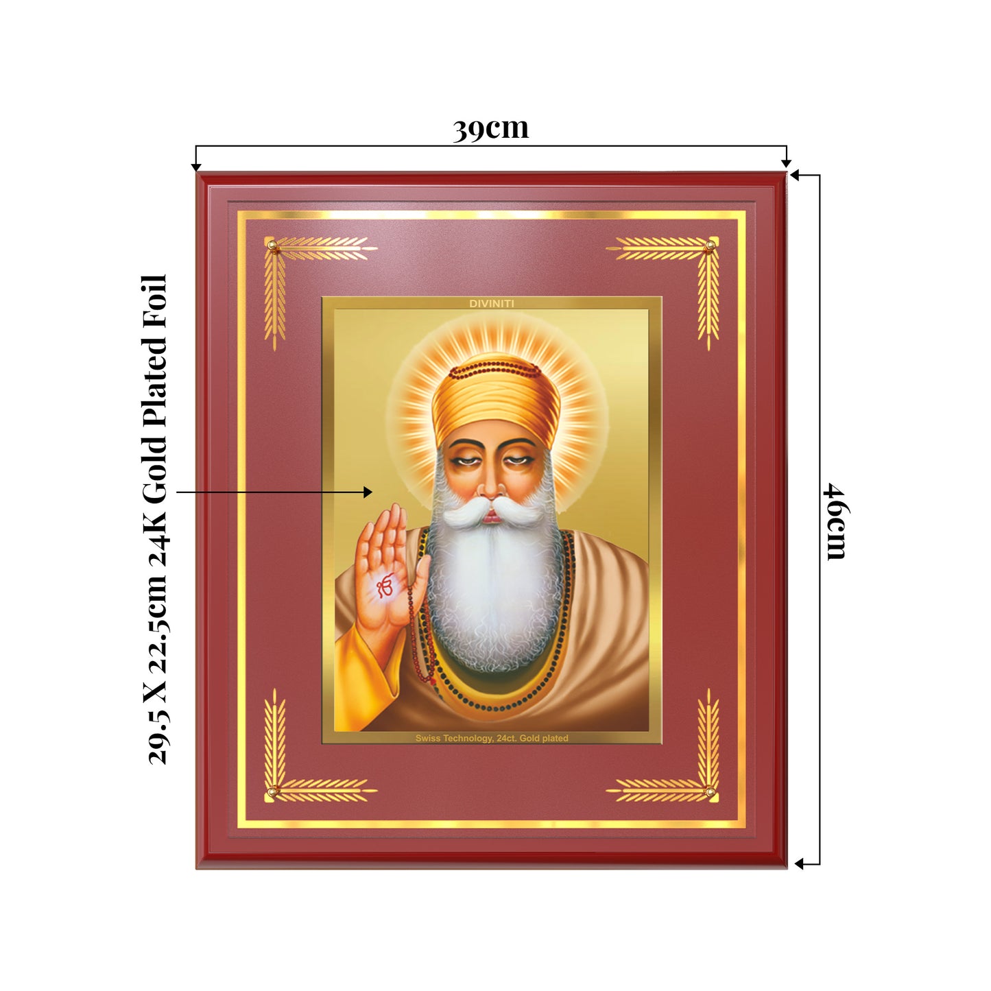Guru Nanak Dev Ji | Divine Wall Mount Photo Frame in 24K Gold Plated Foil