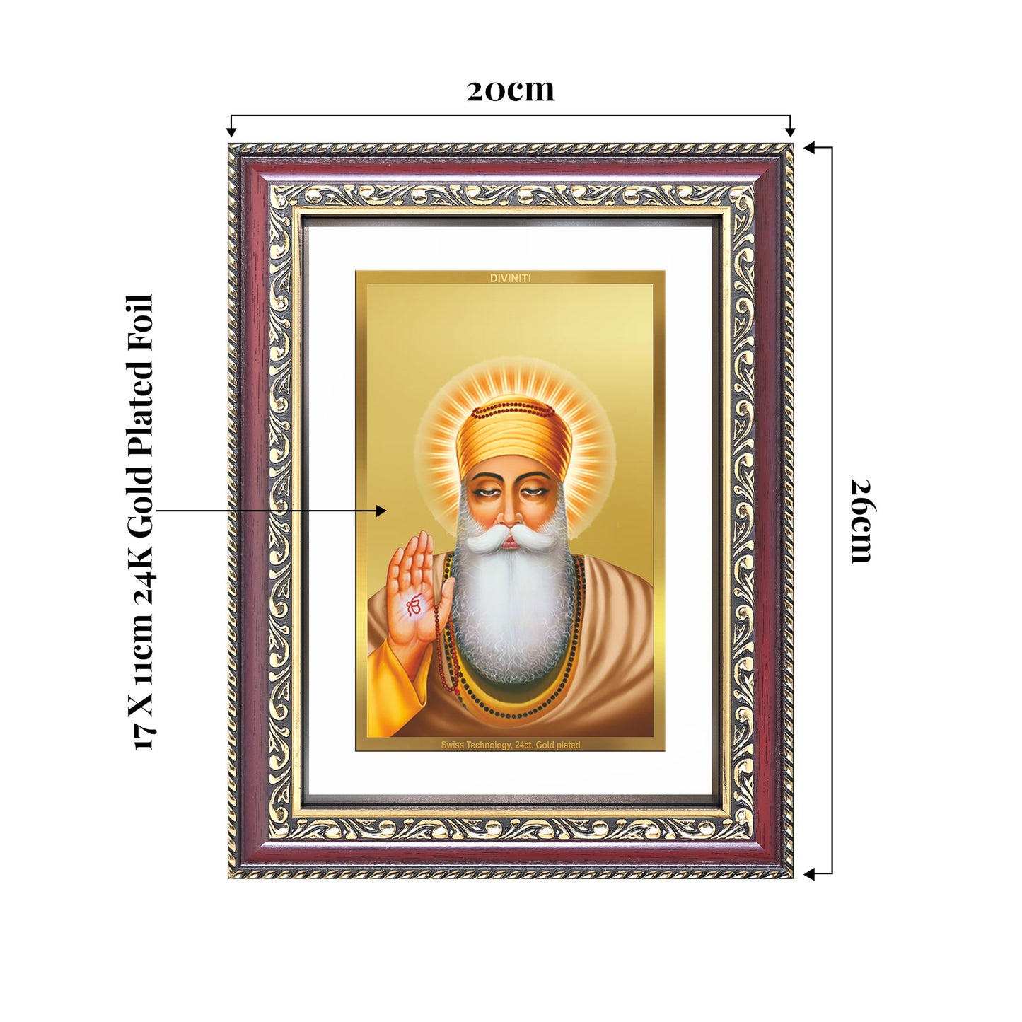 Guru Nanak Dev Ji | Divine Wall and Tabletop Photo Frame in 24K Gold Plated Foil