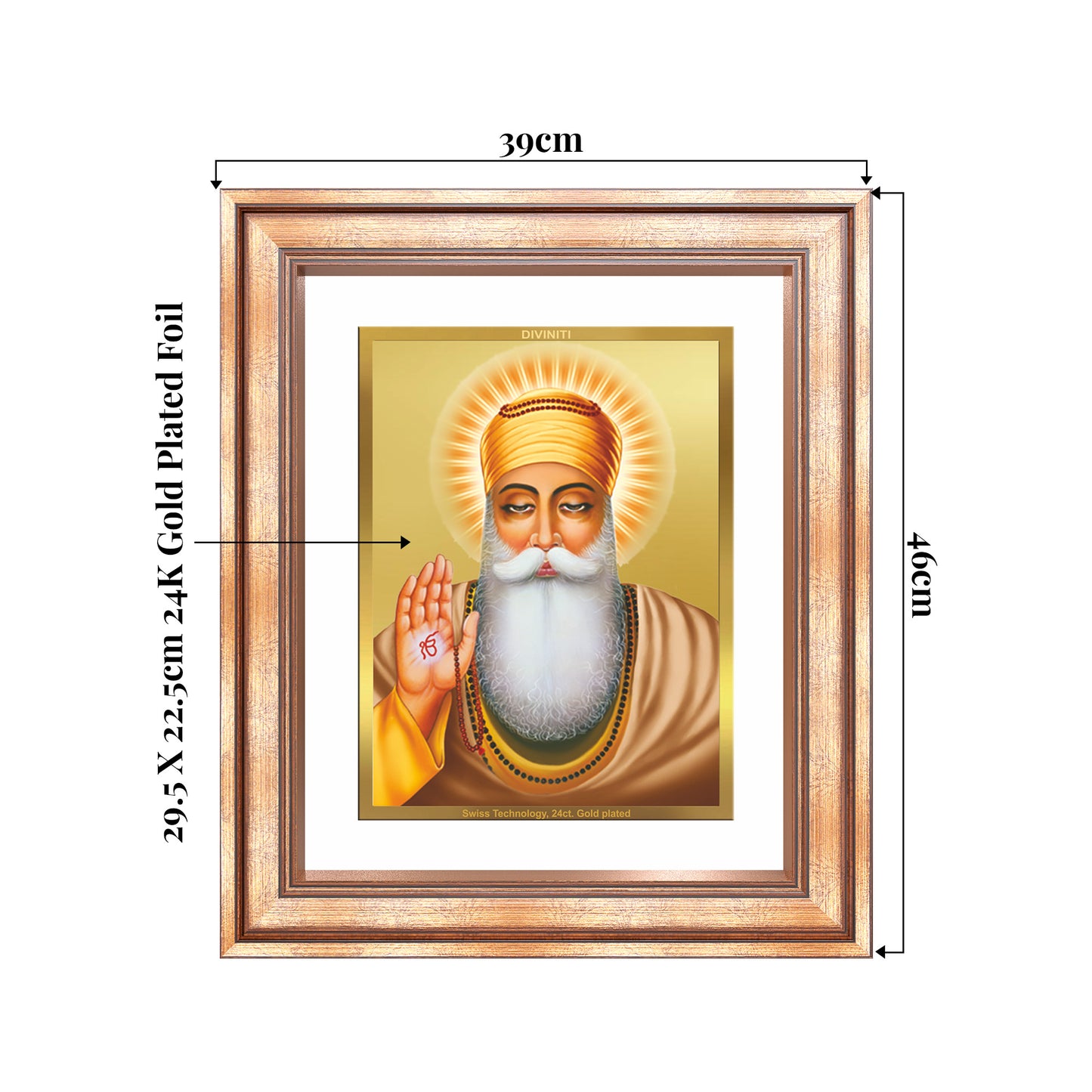 Guru Nanak Dev Ji | Divine Wall Mount Photo Frame in 24K Gold Plated Foil