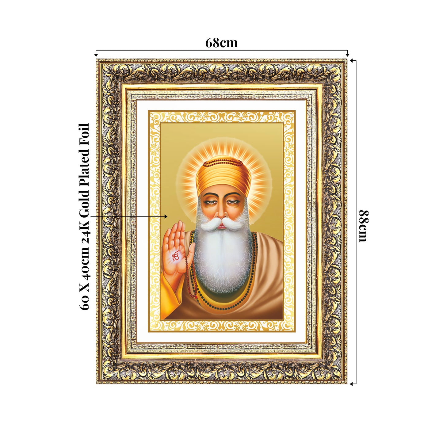 Guru Nanak Dev Ji | Divine Wall Mount Photo Frame in 24K Gold Plated Foil