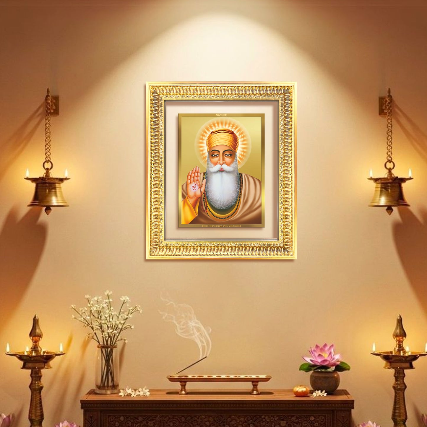 Guru Nanak Dev Ji | Divine Wall Mount Photo Frame in 24K Gold Plated Foil