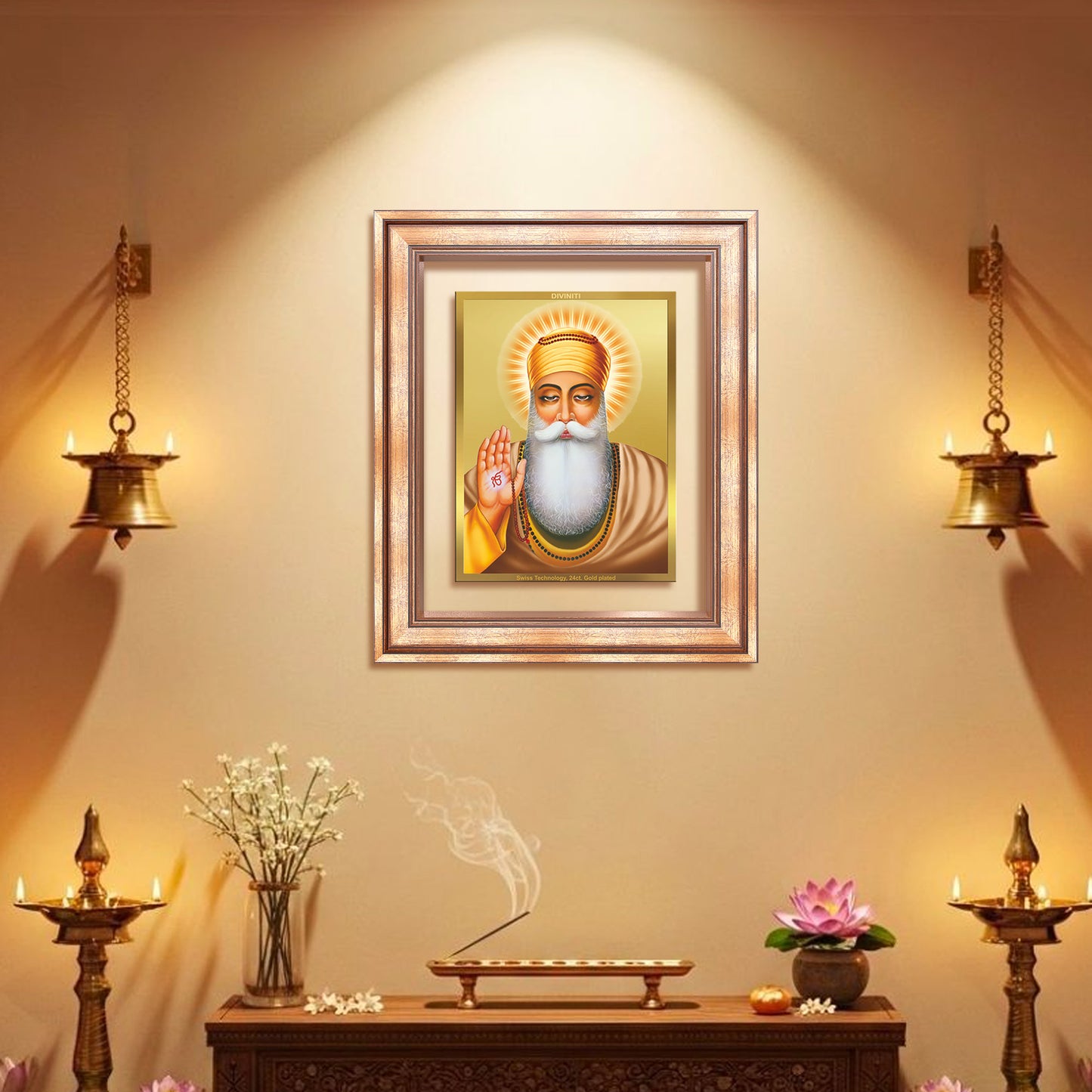 Guru Nanak Dev Ji | Divine Wall Mount Photo Frame in 24K Gold Plated Foil