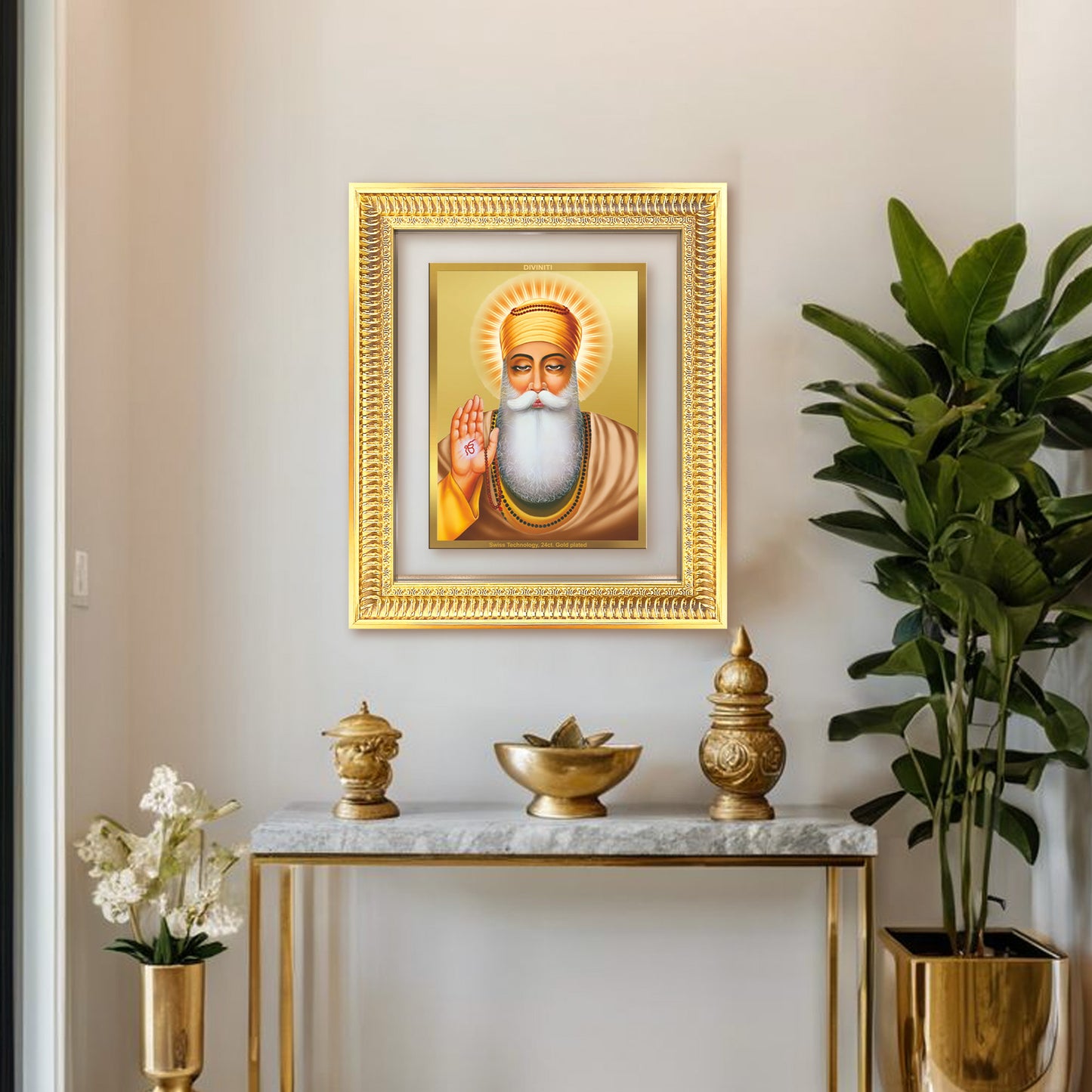 Guru Nanak Dev Ji | Divine Wall Mount Photo Frame in 24K Gold Plated Foil
