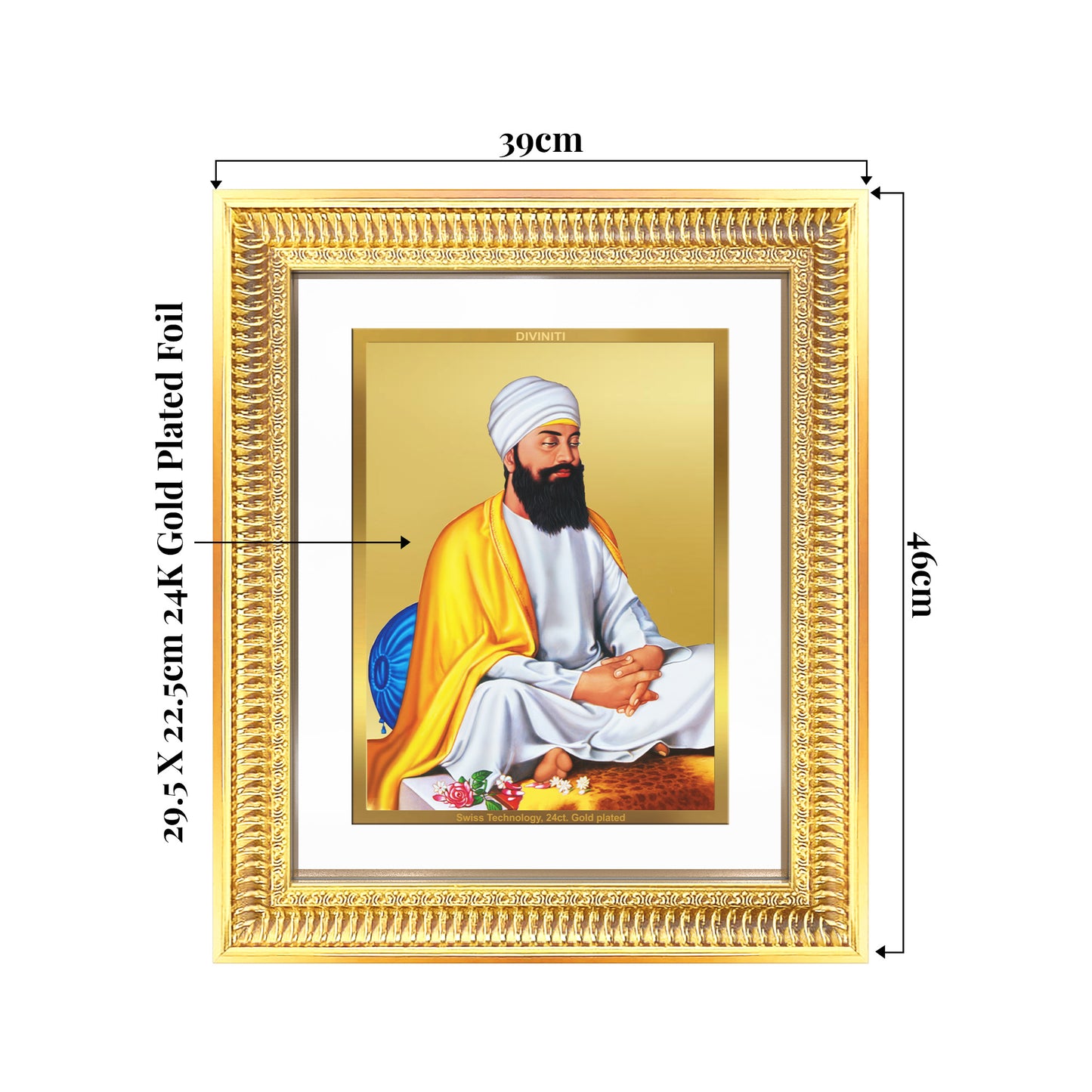 Guru Tegh Bahadar Sahib Ji | Divine Wall Mount Photo Frame in 24K Gold Plated Foil