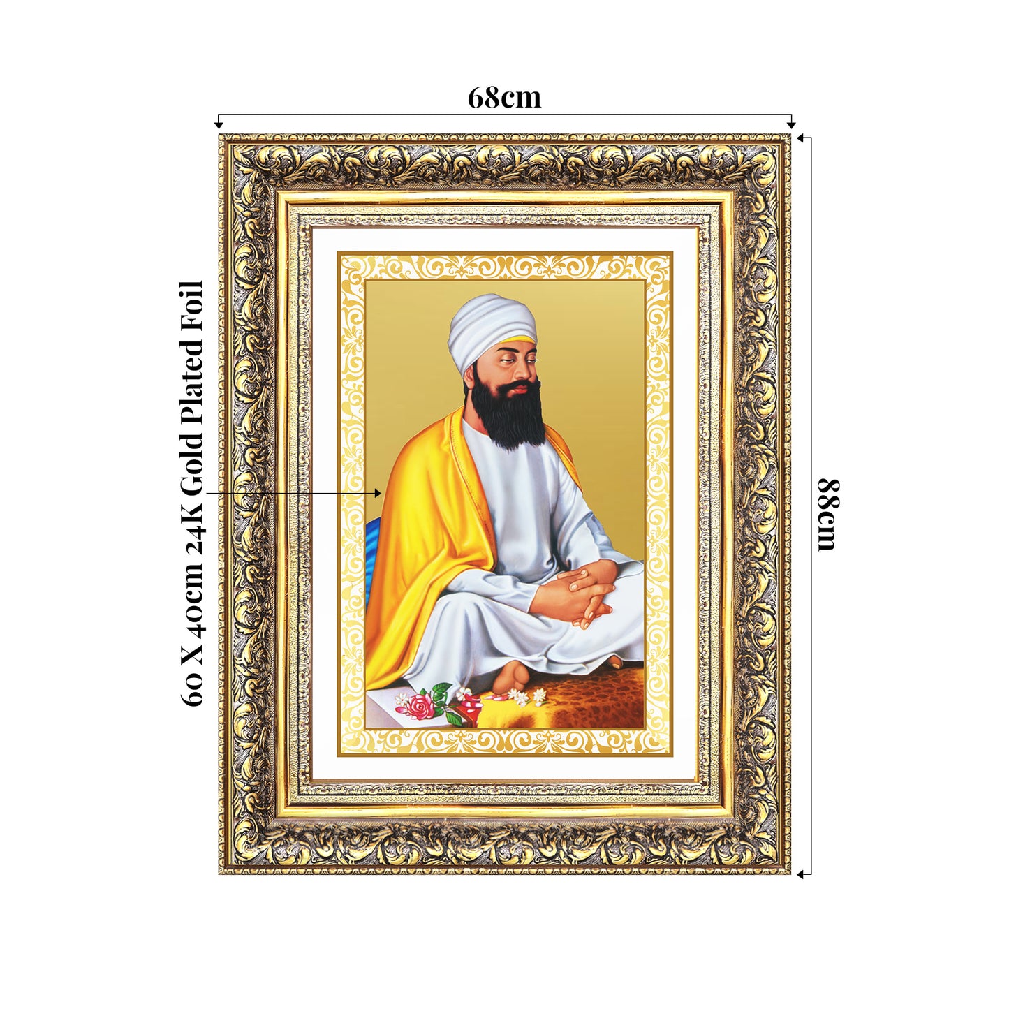 Guru Tegh Bahadar Sahib Ji | Divine Wall Mount Photo Frame in 24K Gold Plated Foil