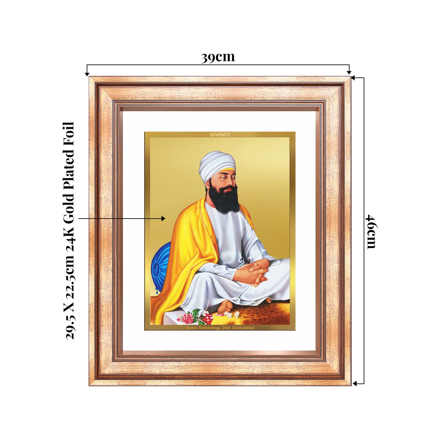 Guru Tegh Bahadar Sahib Ji | Divine Wall Mount Photo Frame in 24K Gold Plated Foil