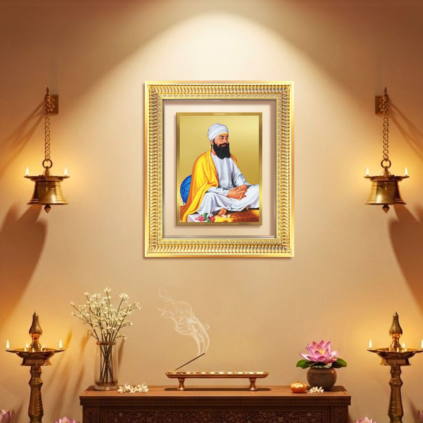 Guru Tegh Bahadar Sahib Ji | Divine Wall Mount Photo Frame in 24K Gold Plated Foil