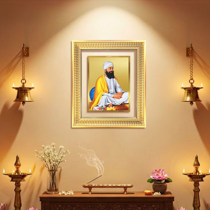 Guru Tegh Bahadar Sahib Ji | Divine Wall Mount Photo Frame in 24K Gold Plated Foil