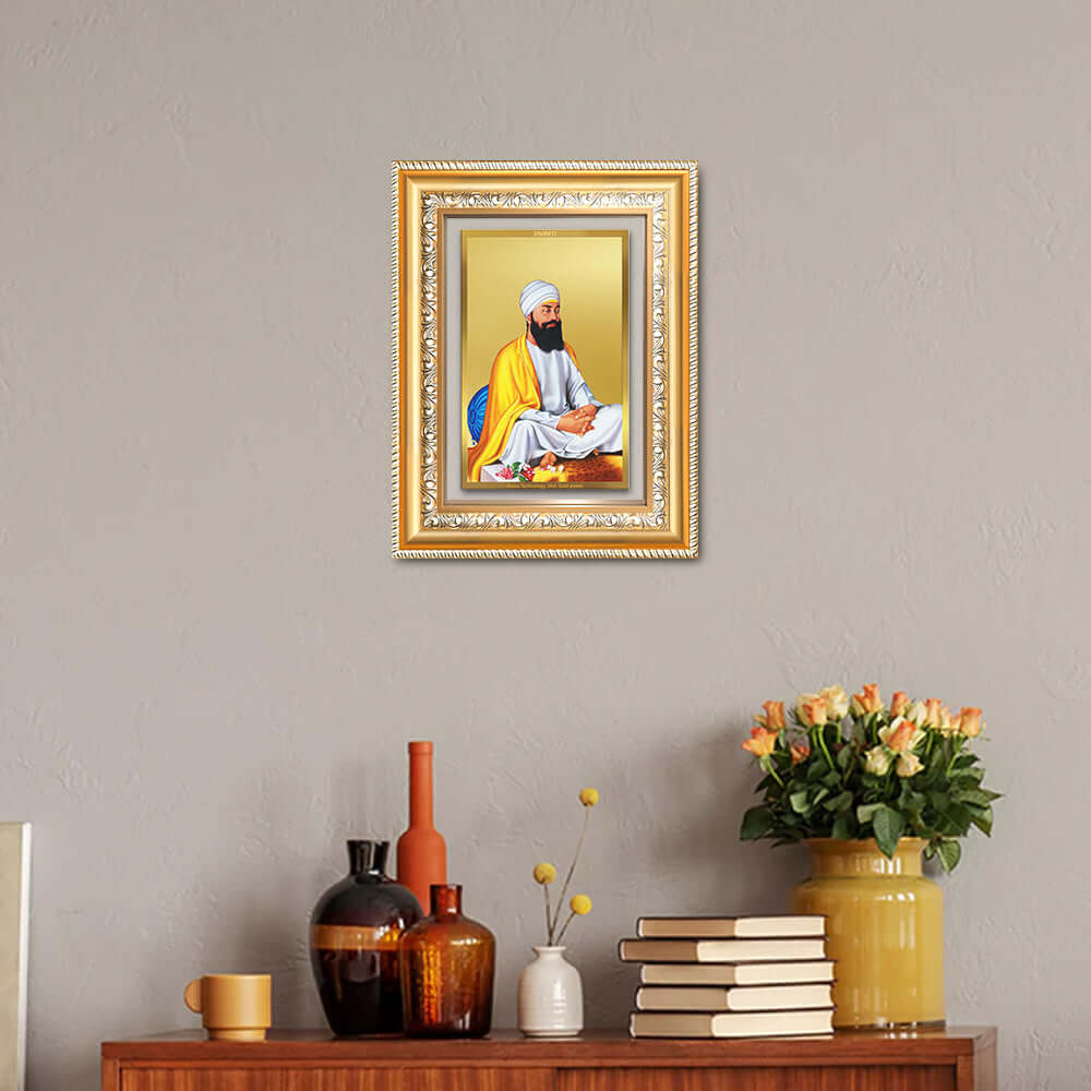 Guru Tegh Bahadar Sahib Ji | Divine Wall and Tabletop Photo Frame in 24K Gold Plated Foil