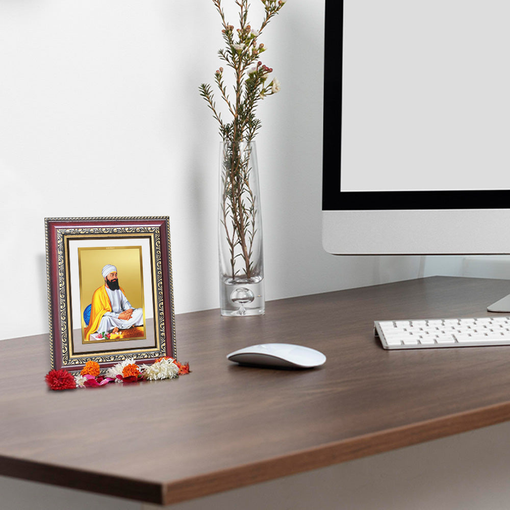 Guru Tegh Bahadar Sahib Ji | Divine Wall and Tabletop Photo Frame in 24K Gold Plated Foil