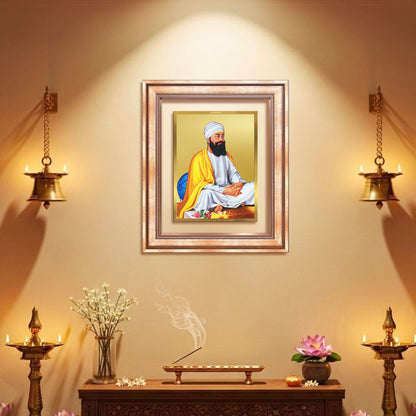 Guru Tegh Bahadar Sahib Ji | Divine Wall Mount Photo Frame in 24K Gold Plated Foil
