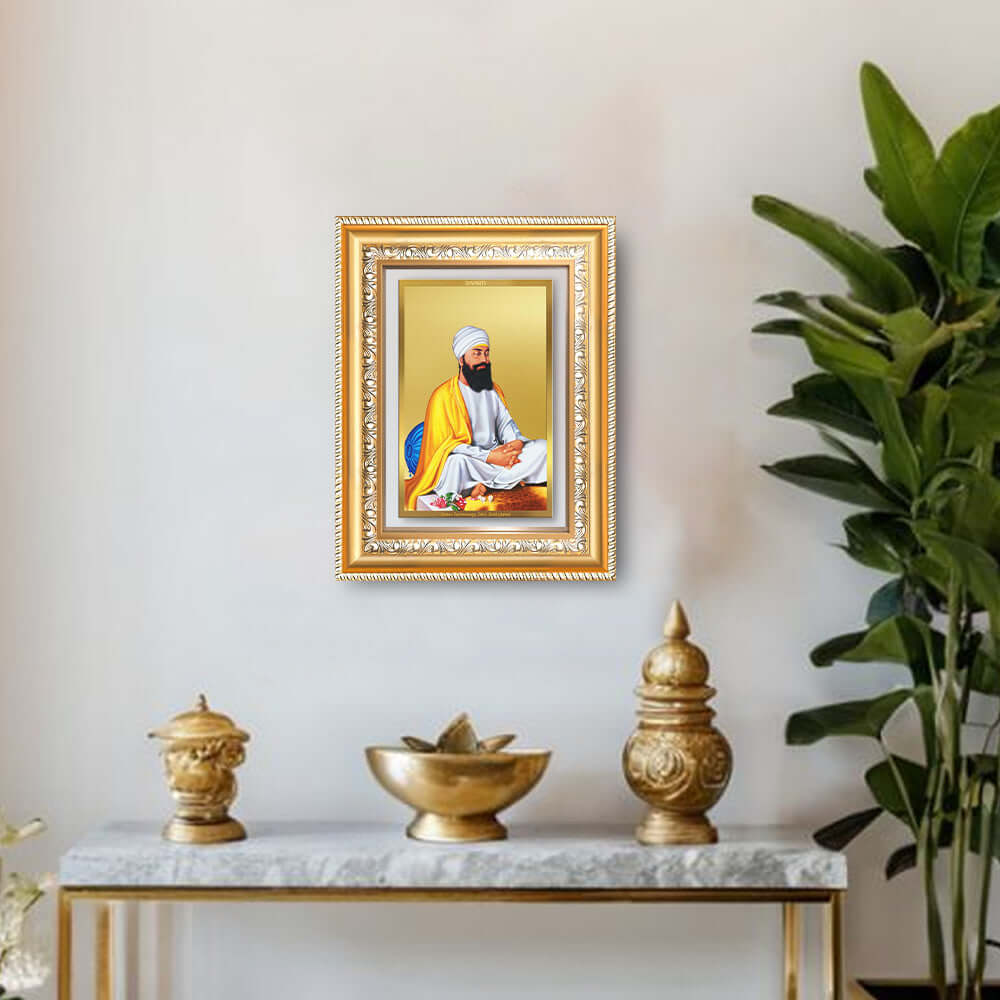 Guru Tegh Bahadar Sahib Ji | Divine Wall and Tabletop Photo Frame in 24K Gold Plated Foil