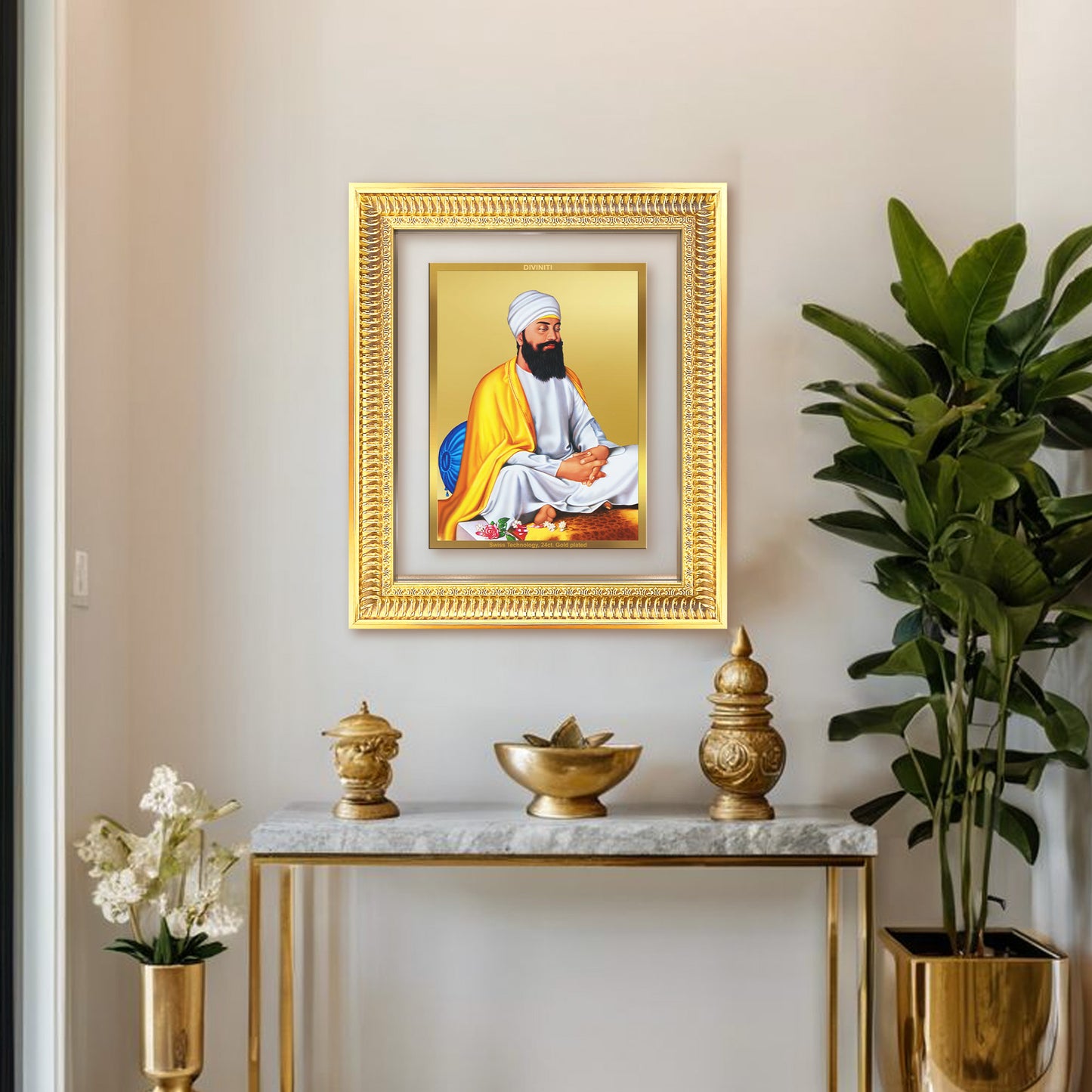 Guru Tegh Bahadar Sahib Ji | Divine Wall Mount Photo Frame in 24K Gold Plated Foil