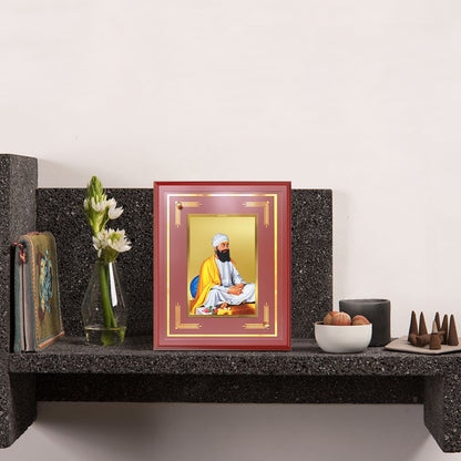 Guru Tegh Bahadar Sahib Ji | Divine Wall and Tabletop Photo Frame in 24K Gold Plated Foil